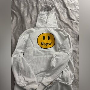 Drew White Hoodie with Yellow Smiley